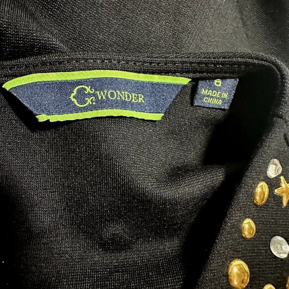 C Wonder Black Midi Dress Stars Rhinestones  Cosmic Glam Quiet Luxury Size 6 - Picture 6 of 7